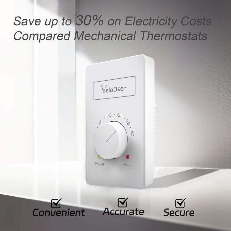 YeloDeer 4 Pcs Dual Voltage (110V-265V) 4-Wire Manual Electric Baseboard Heater Thermostat for Home - Image 5